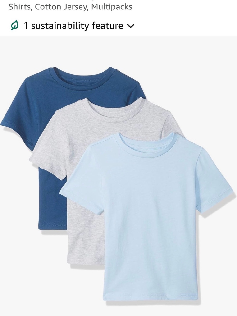 Amazon Essentials Kids 3-Pack Crewneck Tees - Navy, Light Blue, Heather Gray